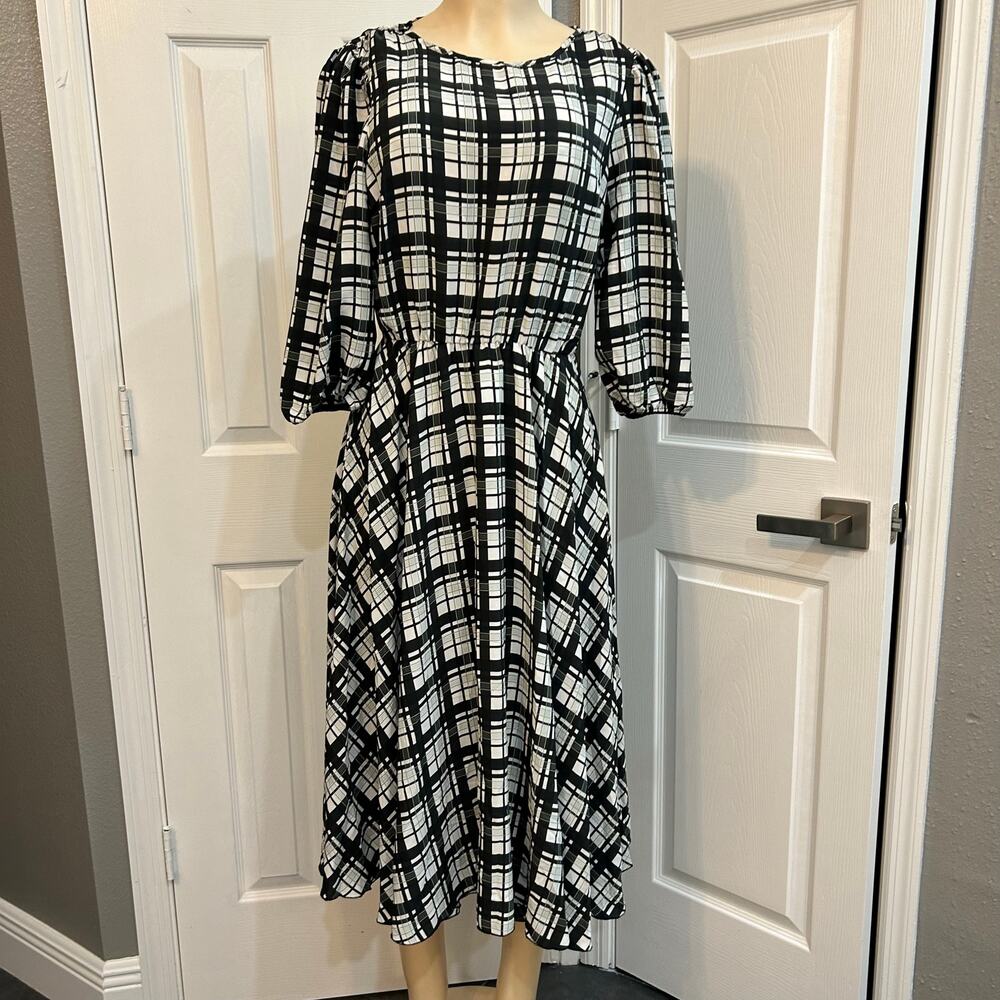 Preppy chic F&F Black & White Plaid Midi Dress | Size UK 12 (US 8)